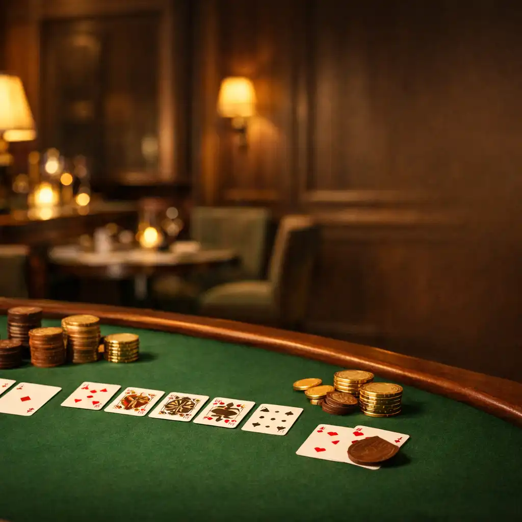 Stół do pokera z symbolicznymi żetonami w restauracji Dom Dobrych Spotkań
